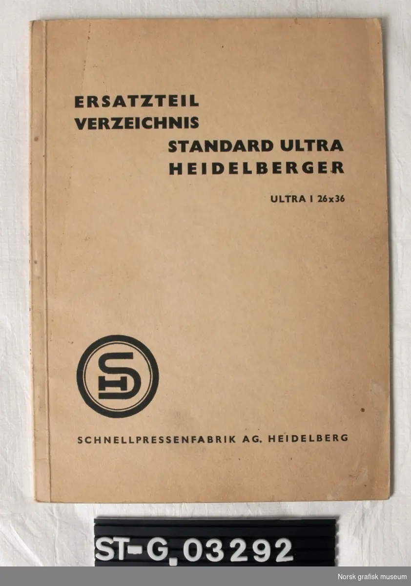 Tysk katalog: Liste over reservedeler for en Standard Ultra Heidelberger, Ultra I 26x36