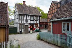 Forstadsbebyggelse i Gamlebyen på Norsk Folkemuseum.