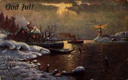 Julekort. Jule- og nyttårshilsen. Vintermotiv. Kystlandskap.