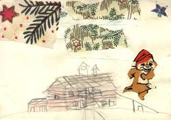 Julekort. Jule- og nyttårshilsen. Julepynt. Stjerner. Hus.