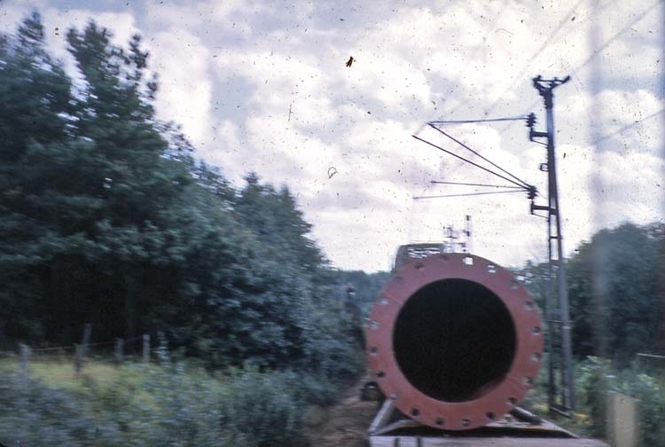 Sept. 1962. Olskroken. Dramatisk transport av högsta tornet (T303), etentorn fr. Ruhrstal
via Danmark och Hälsingborg.