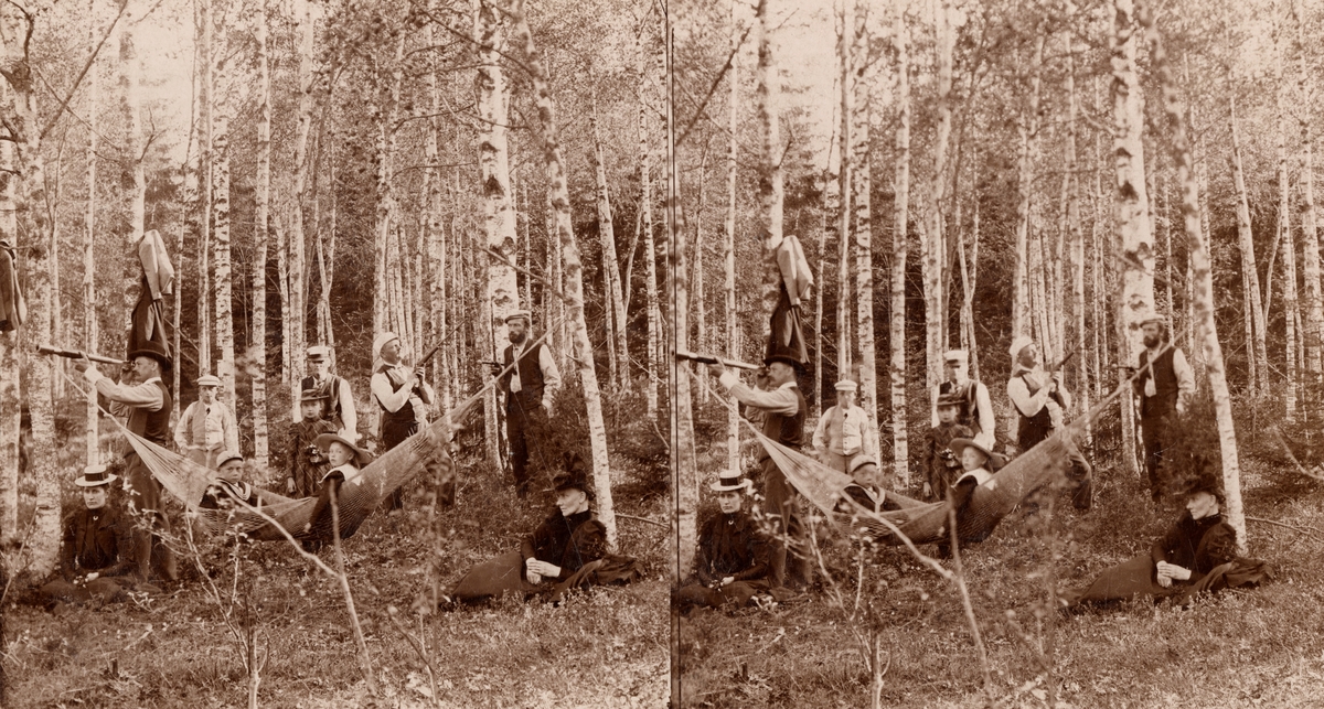 Stereobild. Friluftsliv vid Kohlsva Bruk, omring 1901.