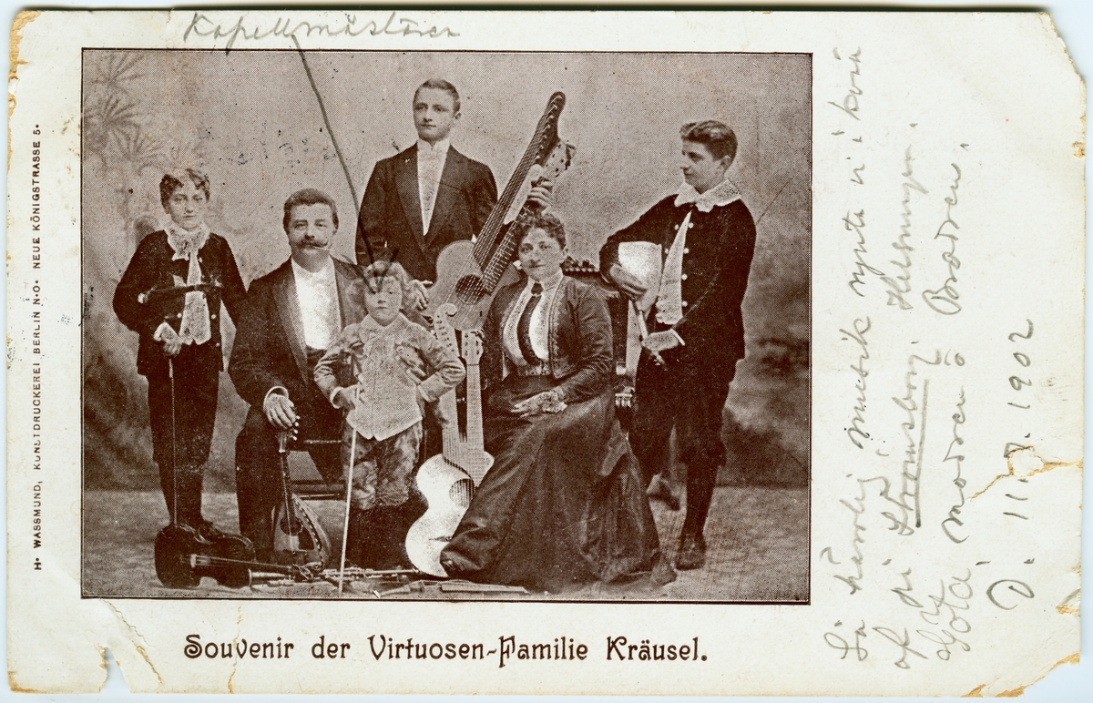 "Souvenir der Virutosen-familie Kräusel " Underhållning på Strömsborg, Vänersborg år 1902