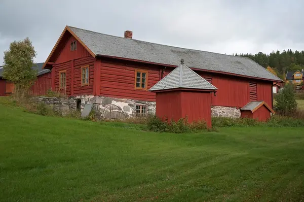 Garveriet og utendoen på Nyhus i Alvdal.  Fotografiet er tatt fra engarealet mellom Kvennbekken og gardstunet.  Utedoen ligger fremst.  Den har tilnærmet kvadratisk grunnplan, cirka 2,2 X 2,2 meter, er utført i bordkledd bindingsverk med pyramideformet tak som ender i ei dreid trekule.  Veggflatene er rødmalte.  Taket er flistekket.  Garveribygningen er en 19,6 meter lang og 7,2 meter bred laftebygning på en gråsteinsmurt kjeller, der det er spor av kvitkalket puss utvendig.  Røstet på bygningen er utført i bordkledd bindingsverk.  Den østre delen av bygningen er delvis bordkledd.  Eksteriøret er rødmalt, med unntak av vindusgrindene og geriktene, som er okergule.  Saltaket er tekket med flis.  I kjelleren under den vestre delen av bygningen var det innredet et rom for barking.  Etasjen over var avdelt i fem rom, blant annet et stort garverirom i vestre del av bygningen.  Garveriet på Nyhus ble bygd på andre halvdel av 1800-tallet, men det eksakte byggeåret er usikkert.  

Mer om Nyhus og garveritradisjonene der under fanen «Andre opplysninger».