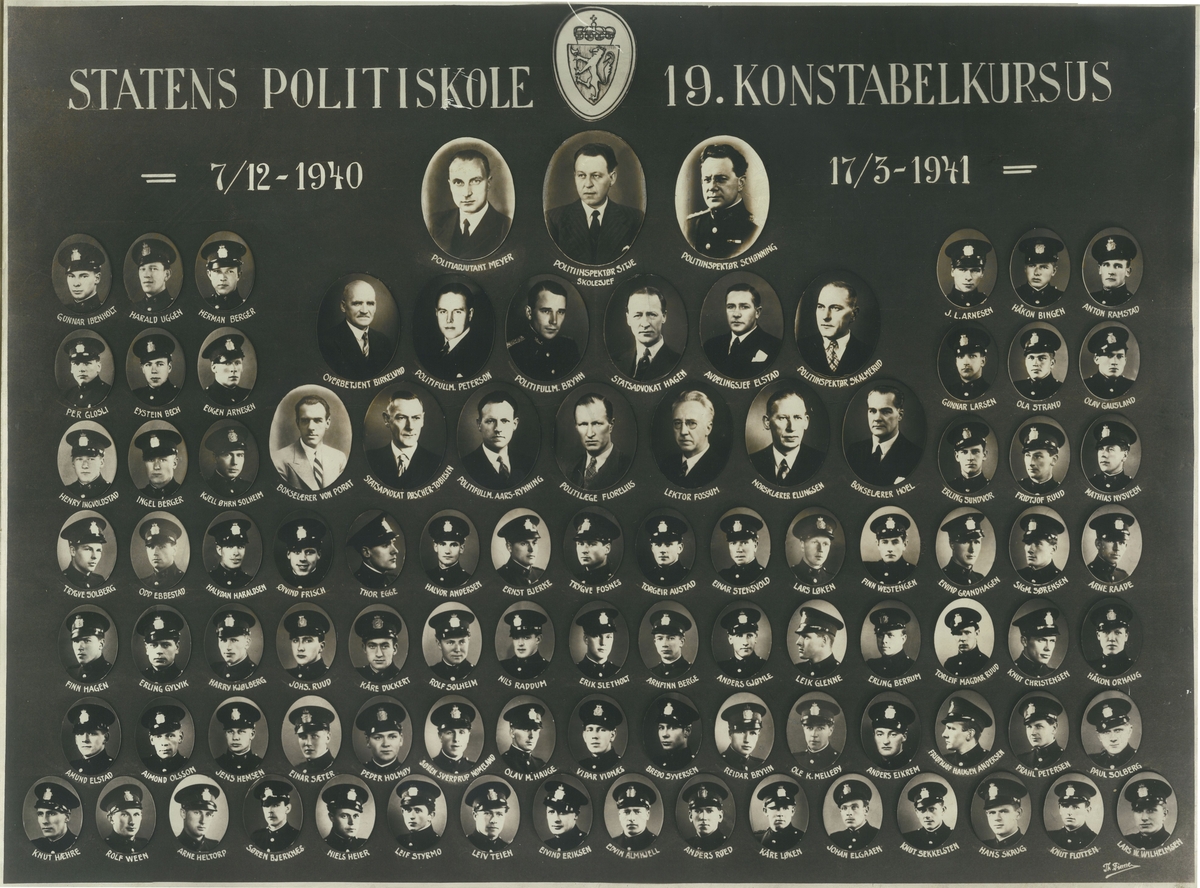 Samling av portretter til deltakere ved Statens Politiskolens 19. konstabelkursus