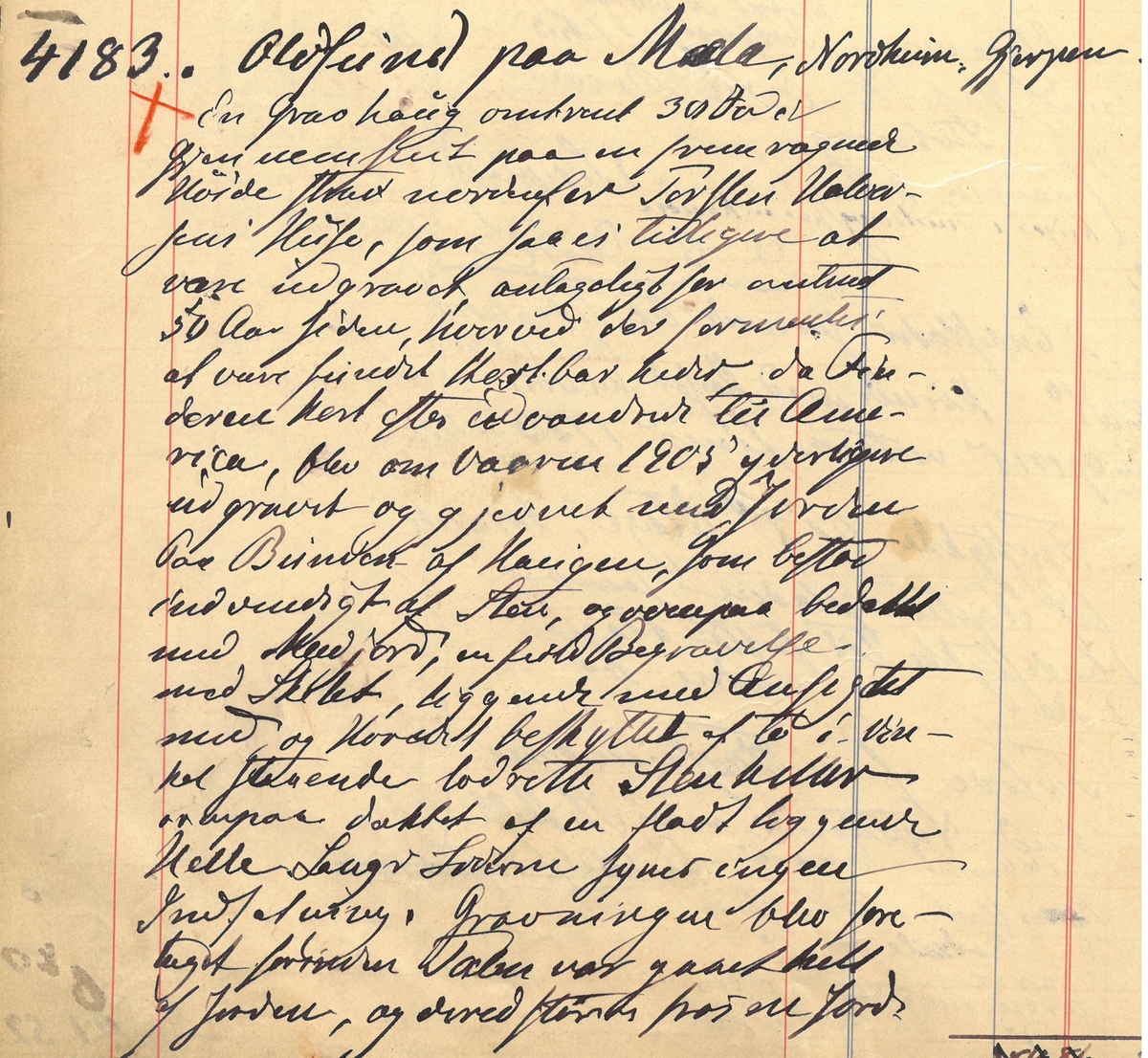 Spannformet leirkar i fragmenter (satt sammen med teip tidl. 1900-t.), som Shetelig: Spannformede leirkar, fig.13, i årsberetning 1904.