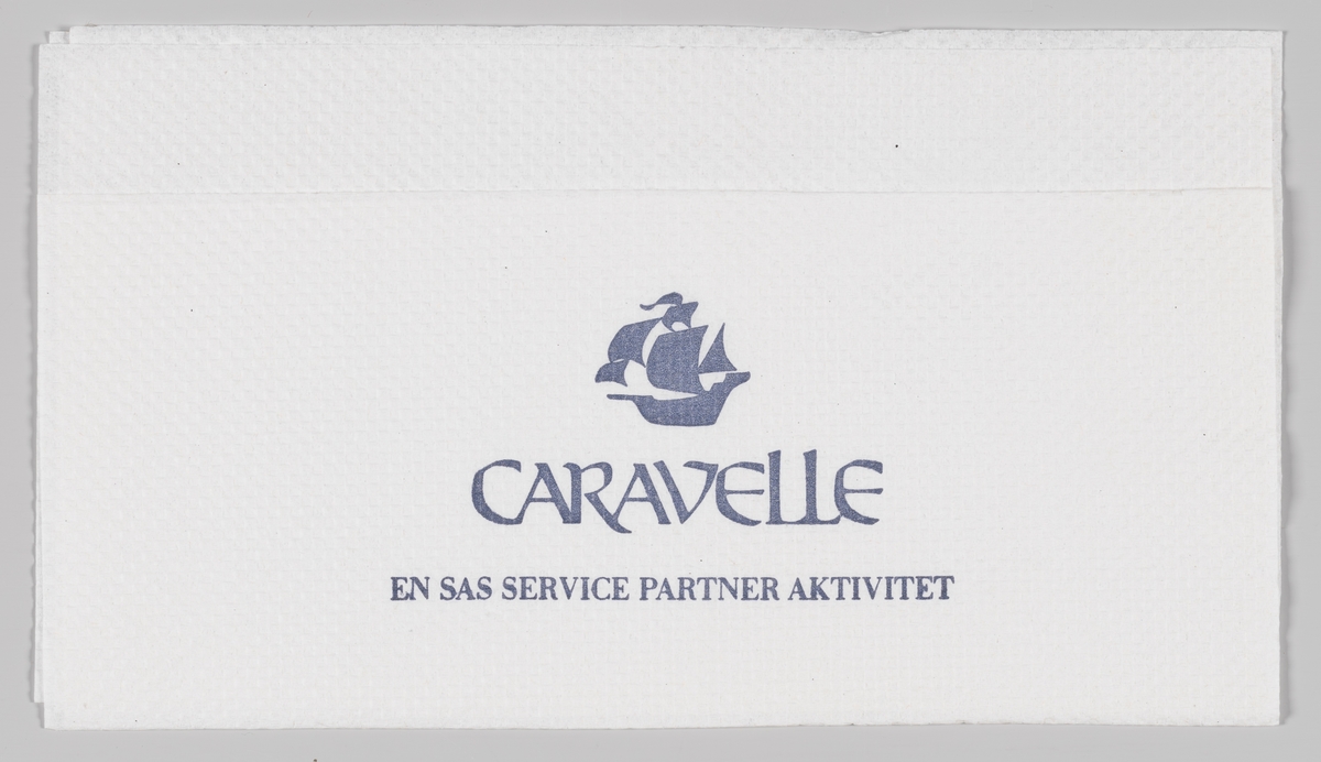Et seilskip og en reklametekst for Caravell og SAS