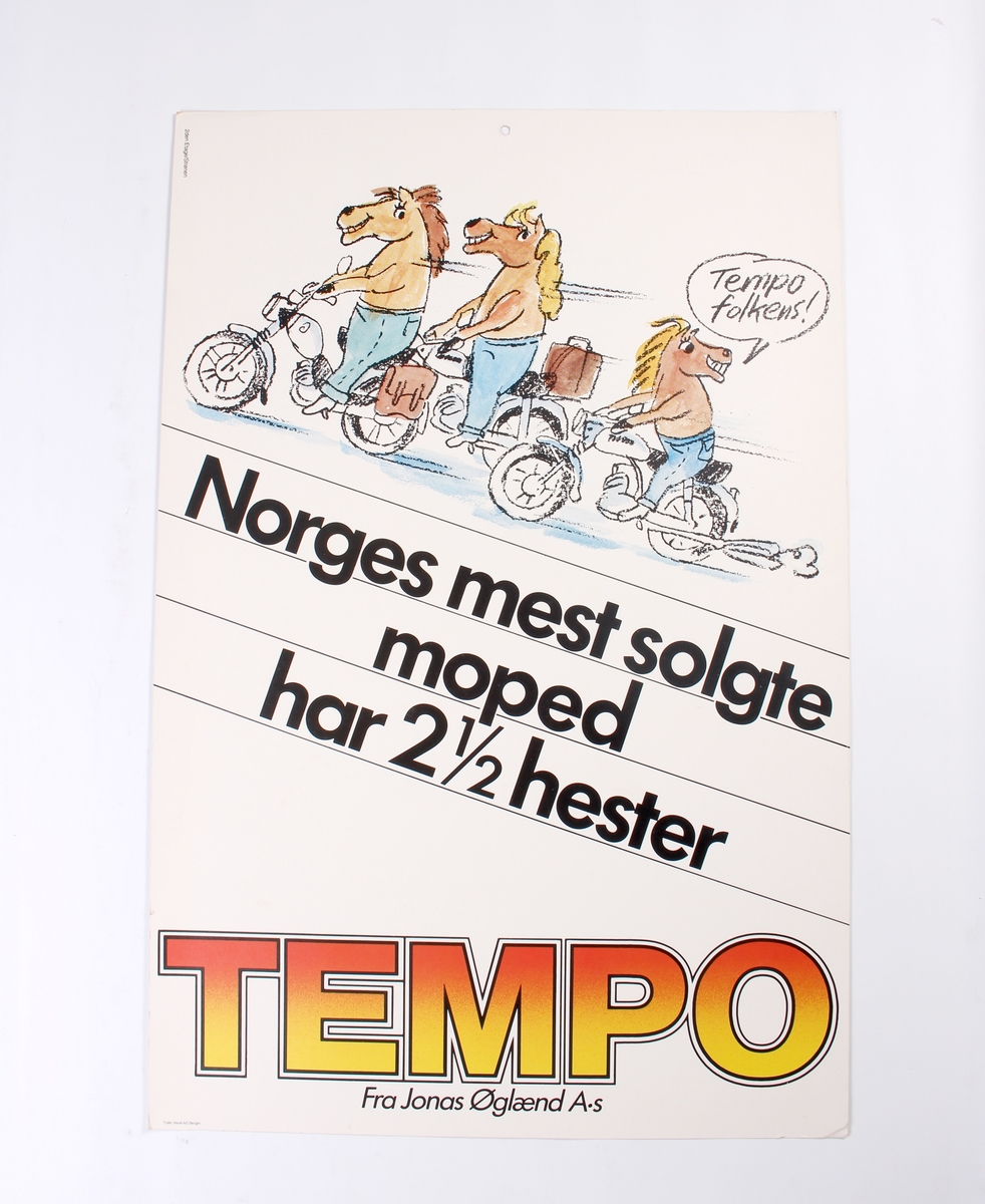 Reklampeplakat for Tempo fra Jonas Øglænd. Trykt på begge sider.