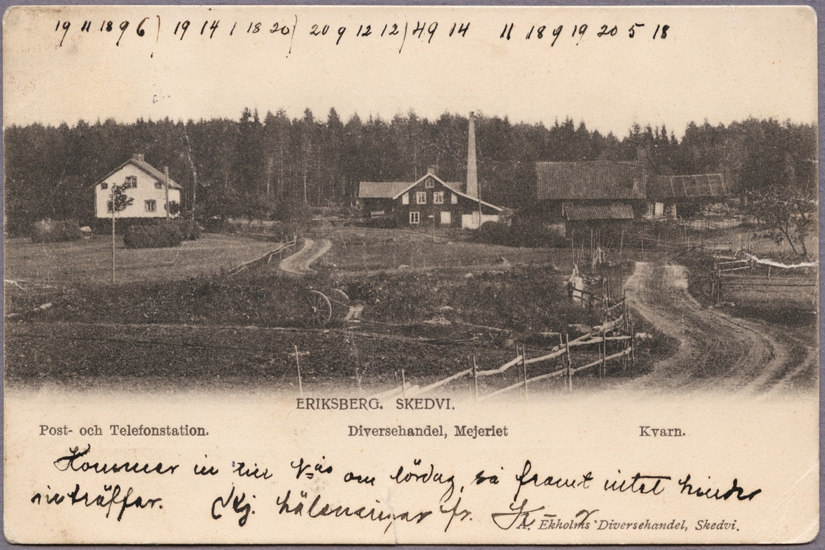 Post och Telefonstation, Diversehandel och Mejeri samt Kvarnen i Eriksberg, Skedvi.