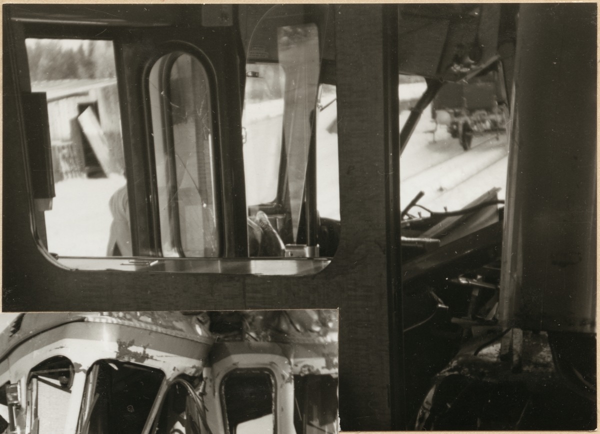 Statens Järnvägar, SJ YCo6 834 skador på insidan  efter kollision med Nordpilen 1955.