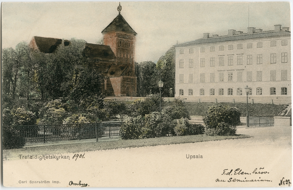 Vykort - Trefaldighetskyrkan, Riddartorget och Dekanhuset, Uppsala 1901