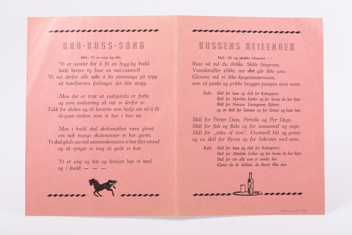 Hefte med tekst til tre russesanger til avgangsfesten 22. juni 1945, Harstad.