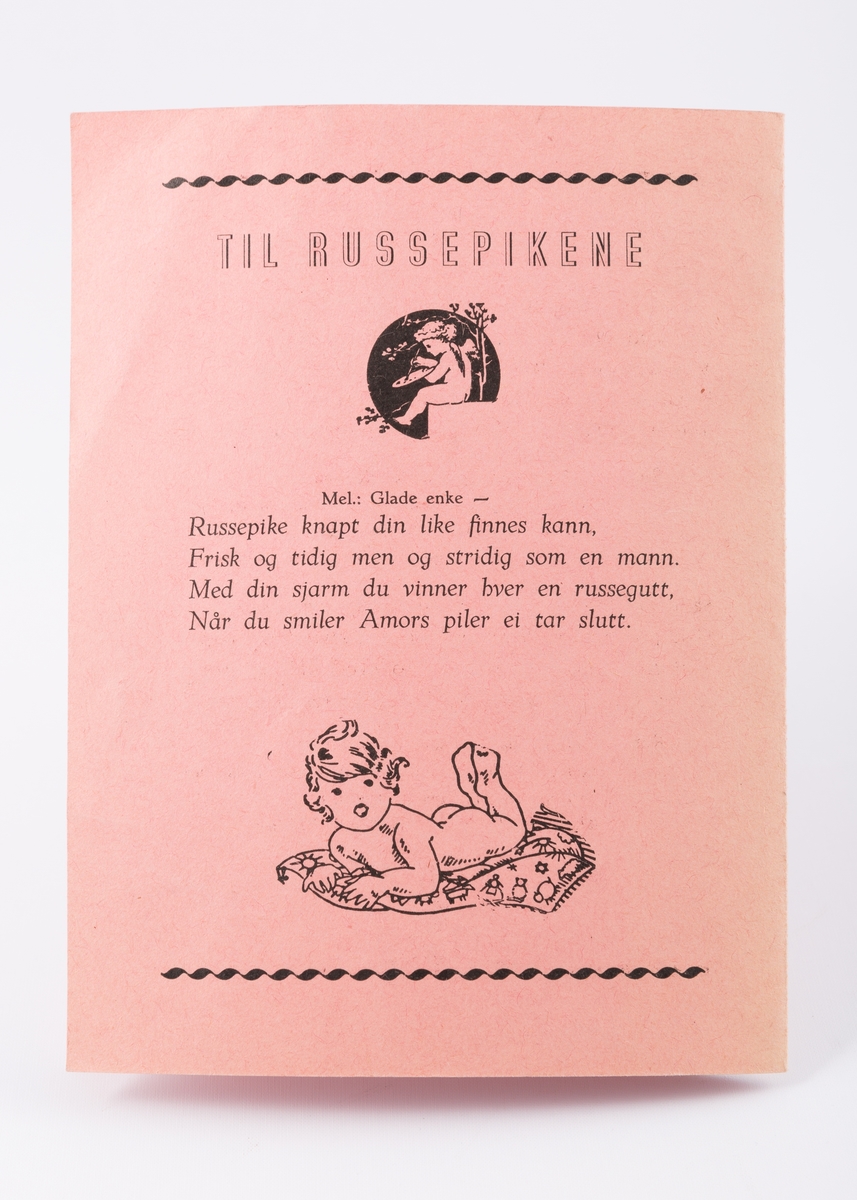 Hefte med tekst til tre russesanger til avgangsfesten 22. juni 1945, Harstad.