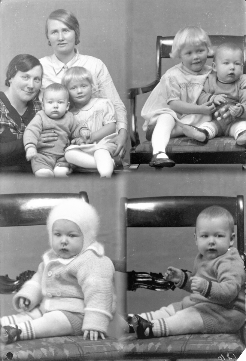 Portrett. Gruppe på 4. To unge kvinner, en liten pike og en liten gutt (Svein Dalen). Bestilt av Fru Simon Dalen og Fru H. Tveit.