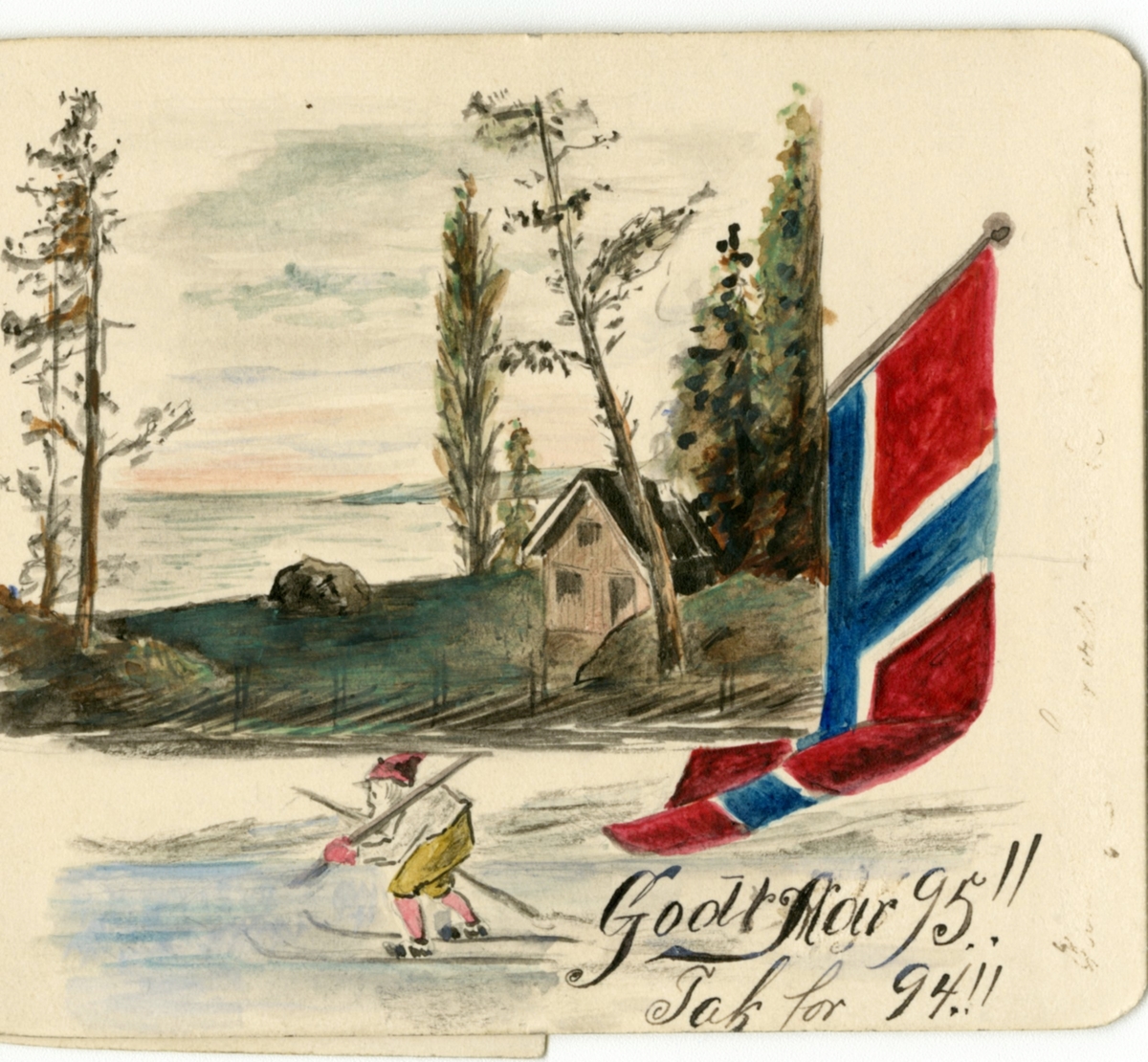 Seilbåt, skitur, natur, norske flagget