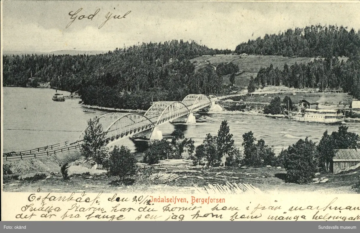Vykort med motiv över bron vid Bergeforsen.