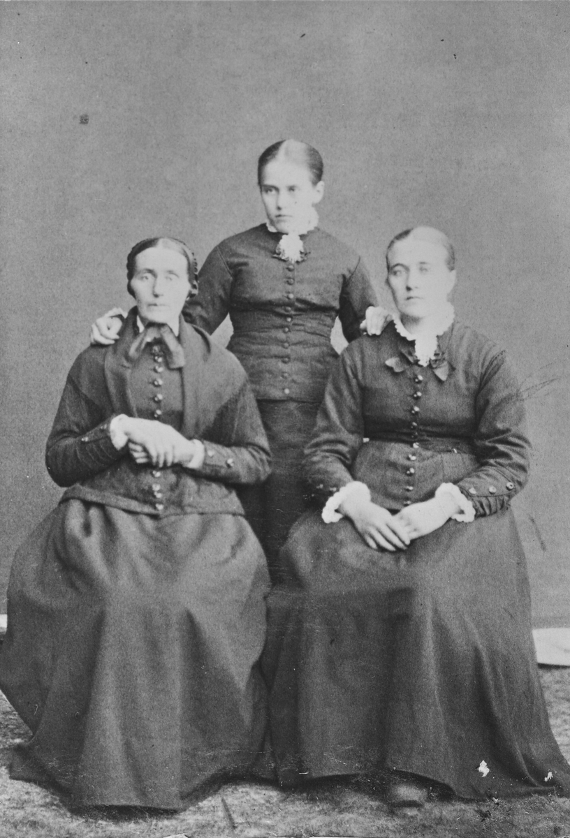 Portrett av tre kvinner - Gudalug Nestebymoen (født 1835), Sigrid Randmæl (født 1860), ukjent