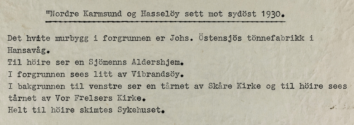 Nordre Karmsund og Hasseløy sett mot sydøst, 1930.