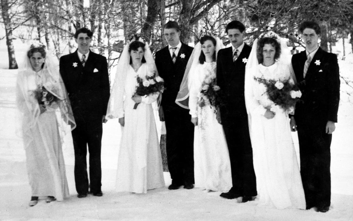 Firedobbelt bryllup med brødrene Fredriksen, Selbu 1952.