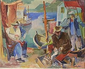 Karmøyfiskere (fiskere i havn) [Maleri]