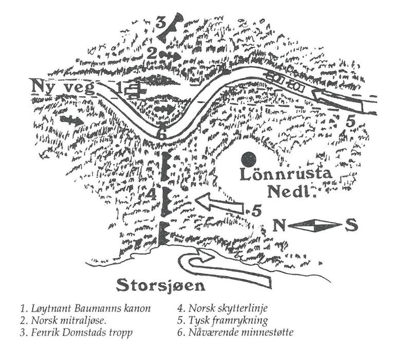 kart slag ved Lønnrusta april 1940