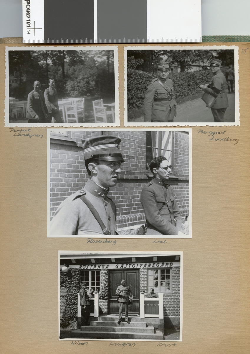 Text i fotoalbum: "1936 juni. Intendentur-fältövningen i Röstånga.  Rosenberg, Lind".