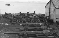 Oppstilte kanoner på Larsneset i Harstad.