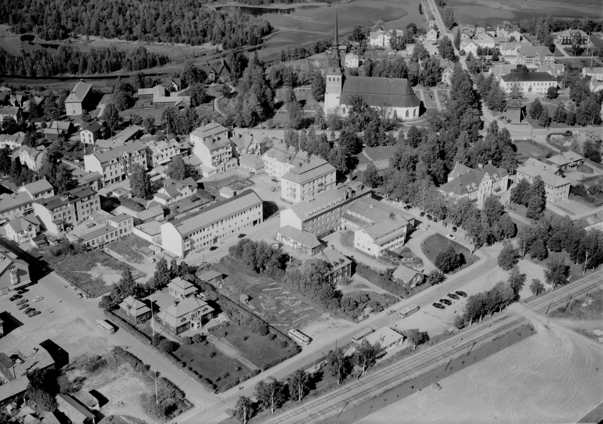 Mora bebyggelse och kyrka 1956.