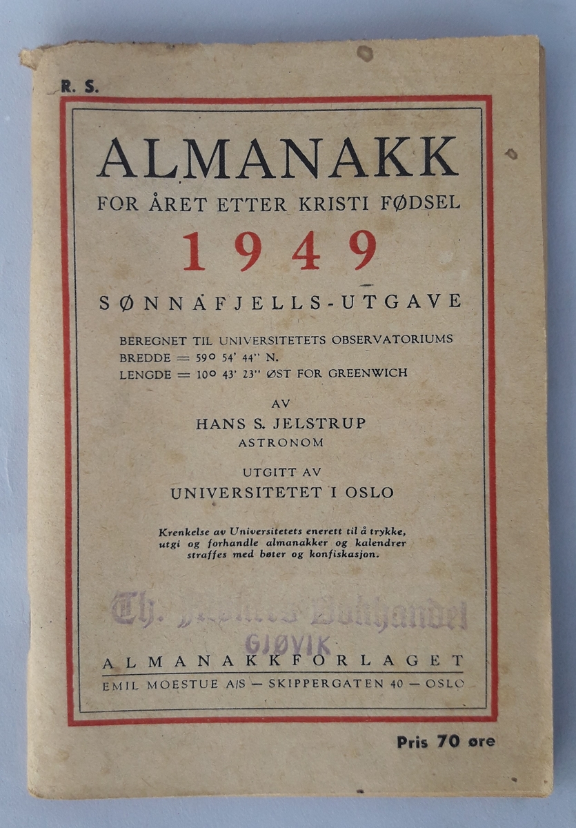 Almanakken er heftet, fra 1949.