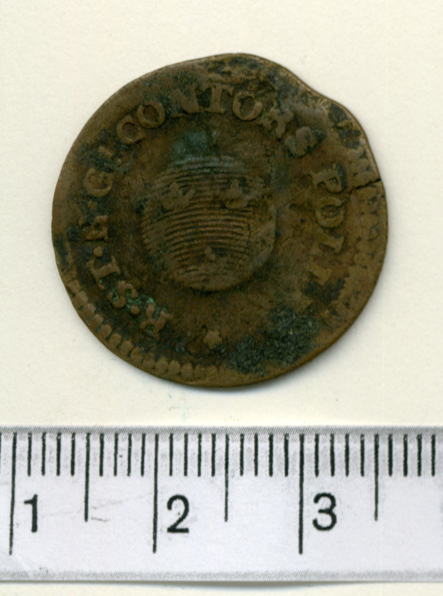5. 1/4 skilling 1800 Gustaf IV Adolf.

12 mynt, funna vid inventering i Fornsalen 1951.