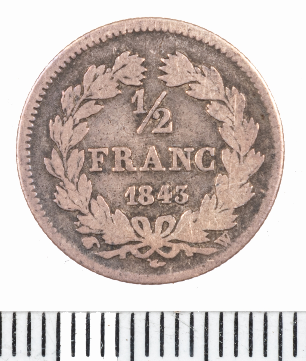Mynt Frankrike 1843 ½ Franc.