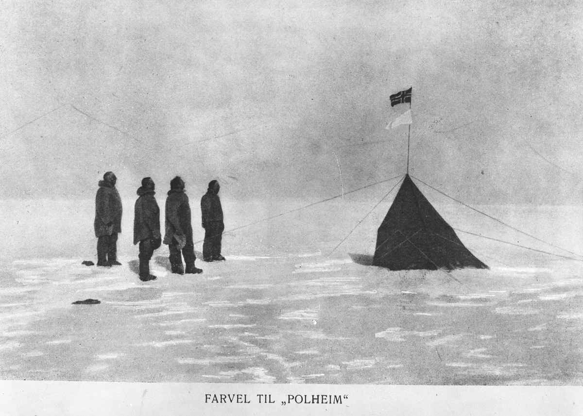Rolad Amundsen står sammen med besetningen ved "Polheim".