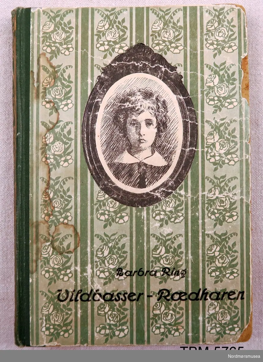 Bok med grønt omslag med striper av blomster og bilde av ei jente. Sjirtingrygg med gullskrift. 167 sider.