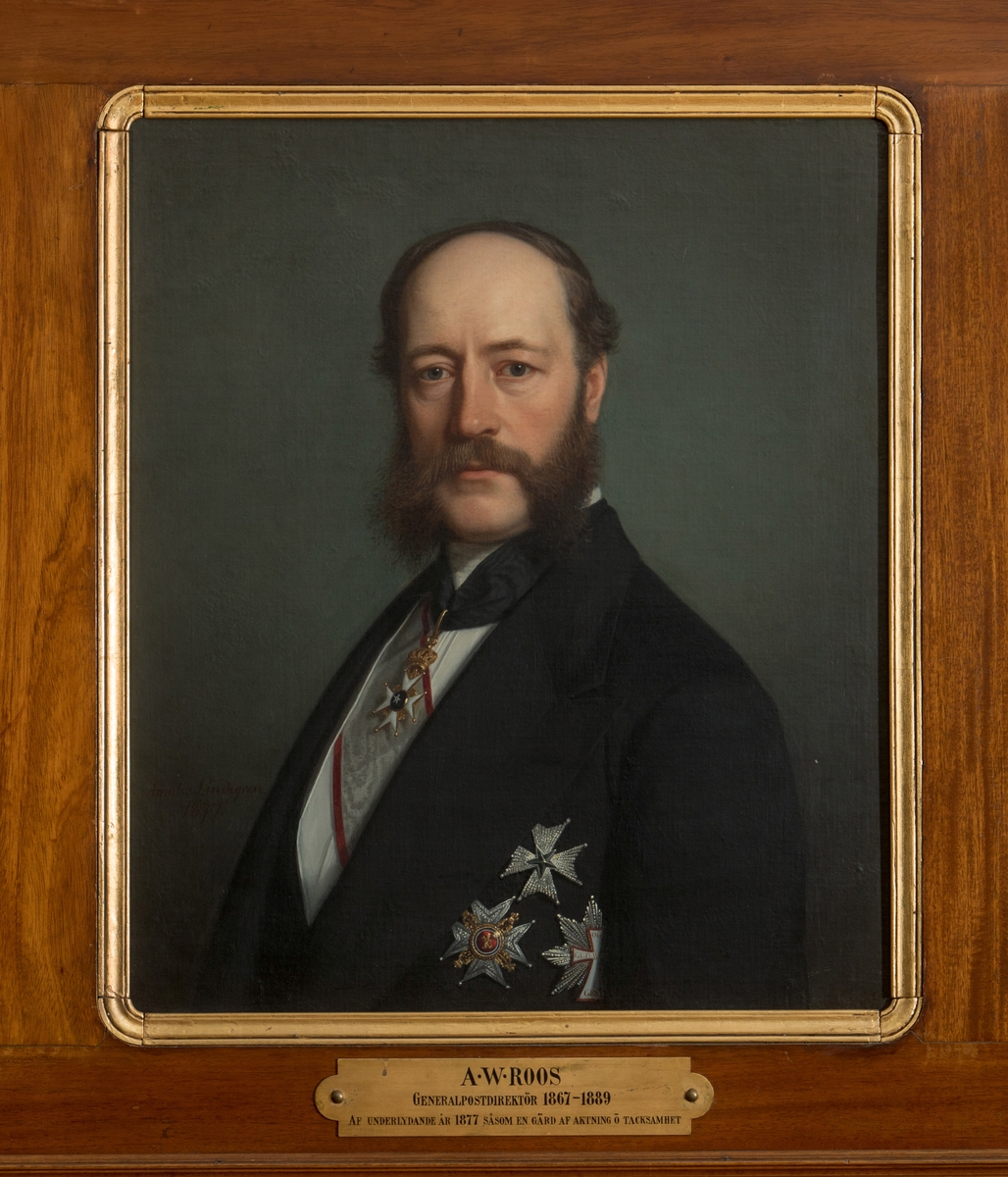 Porträtt av Adolf Wilhelm Roos. Generaldirektör för Postverket 1867-1889.