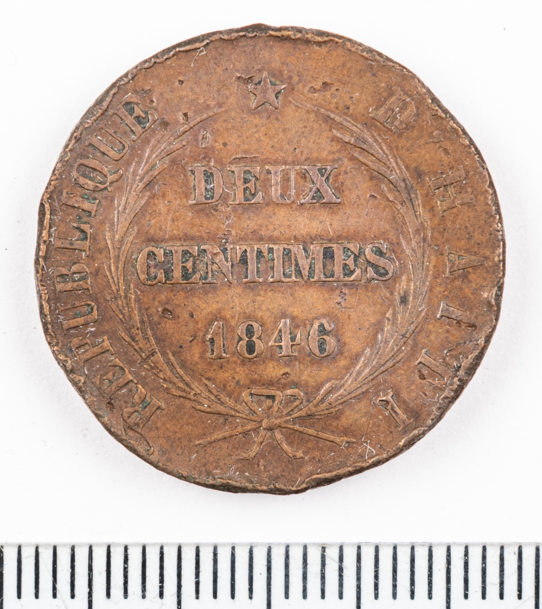 Mynt Haiti 1846 2 Centimes.