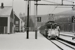 Persontog fra Tinnoset retning Porsgrunn på Hjuksebø stasjon