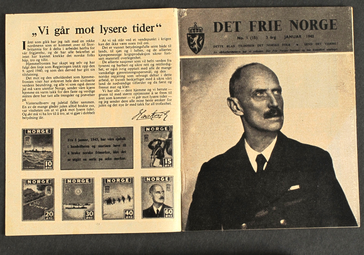 Flyveblad med kamuflasjeomslag, 1943.  Blått ytre omslag, tekst:  Nye veier til matauk."