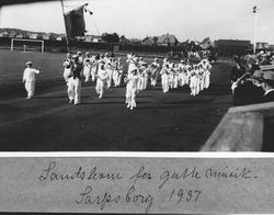 Ski guttemusikk-korps på landsstevne i Sarpsborg 1937.