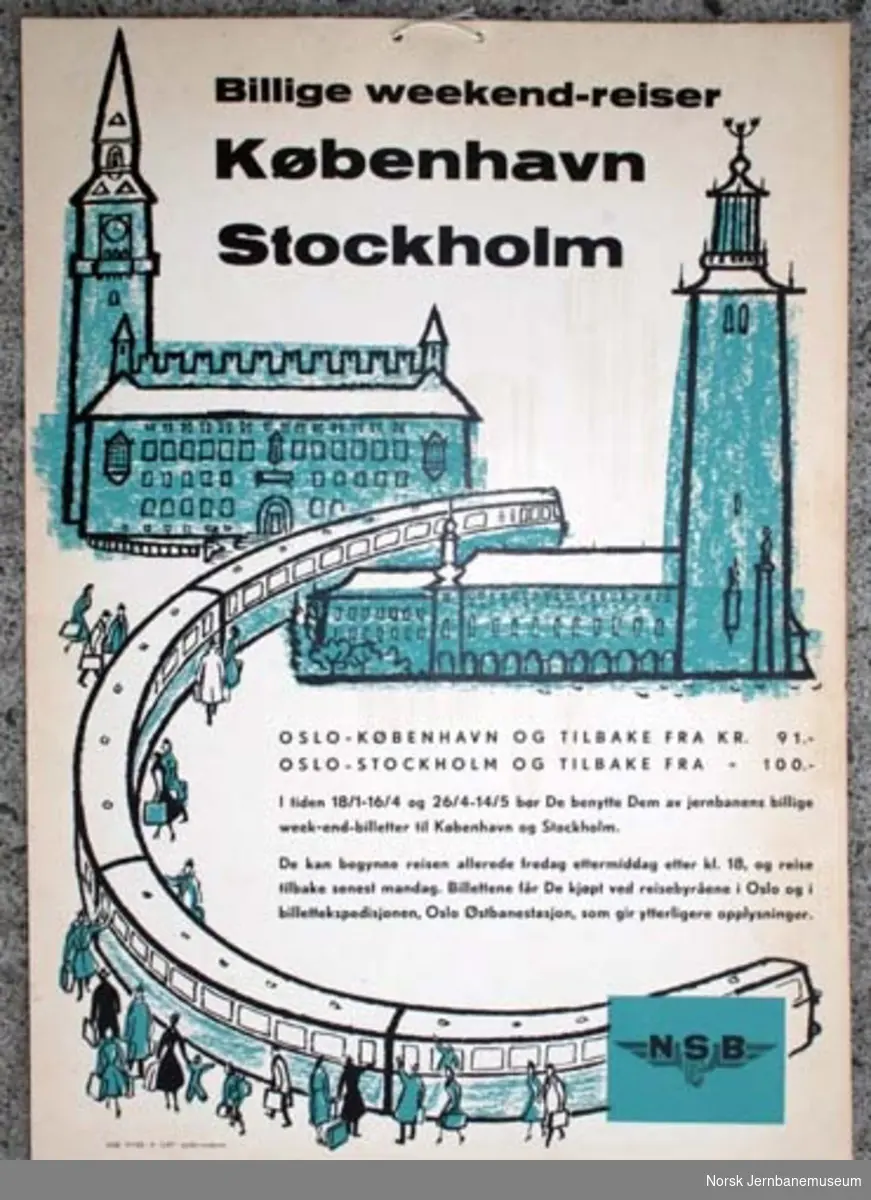 Reklameplakat : Billige weekend-reiser København Stockholm