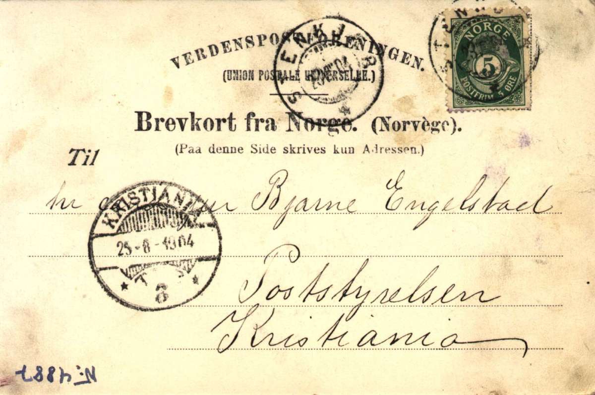 Postkort. St. Olavs bru på Jamtlandsveien, Verdal. Datert 23.04.1904.