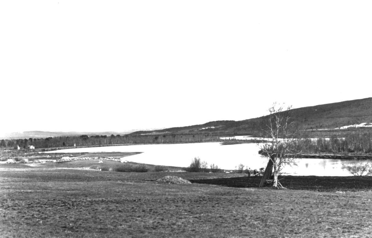Oversiktsbilde fra Rørosbygdene mot Hommelfjell og Storskarven fra Sundbrua. Røros 1939.