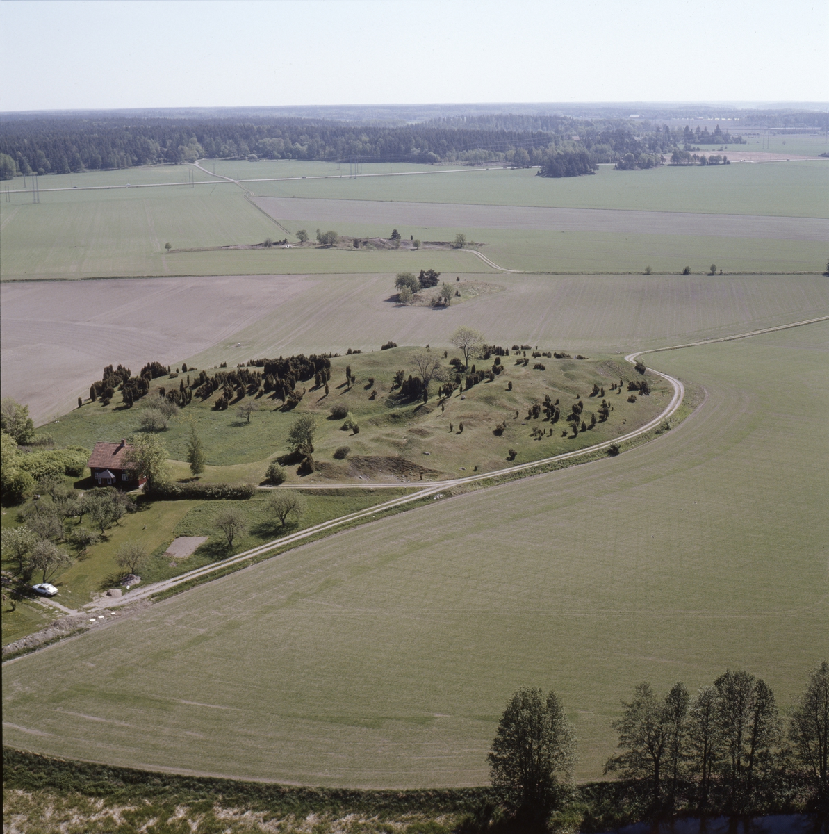 Vy över Valsgärde gravfält, Uppland, juni 1989