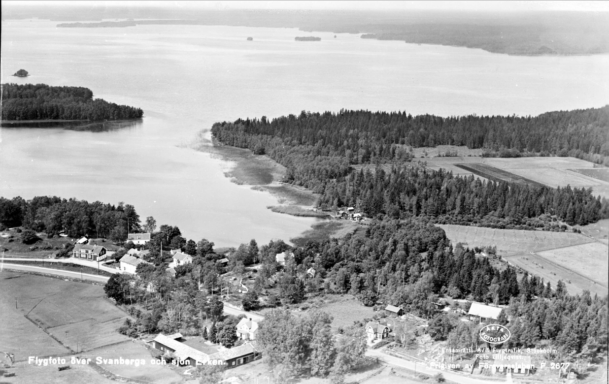 Flygfoto över Svanberga soch sjön Erken, Estuna socken, Uppland 1938