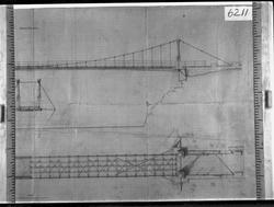Tegning av Åmot kjedehengebro, 1852