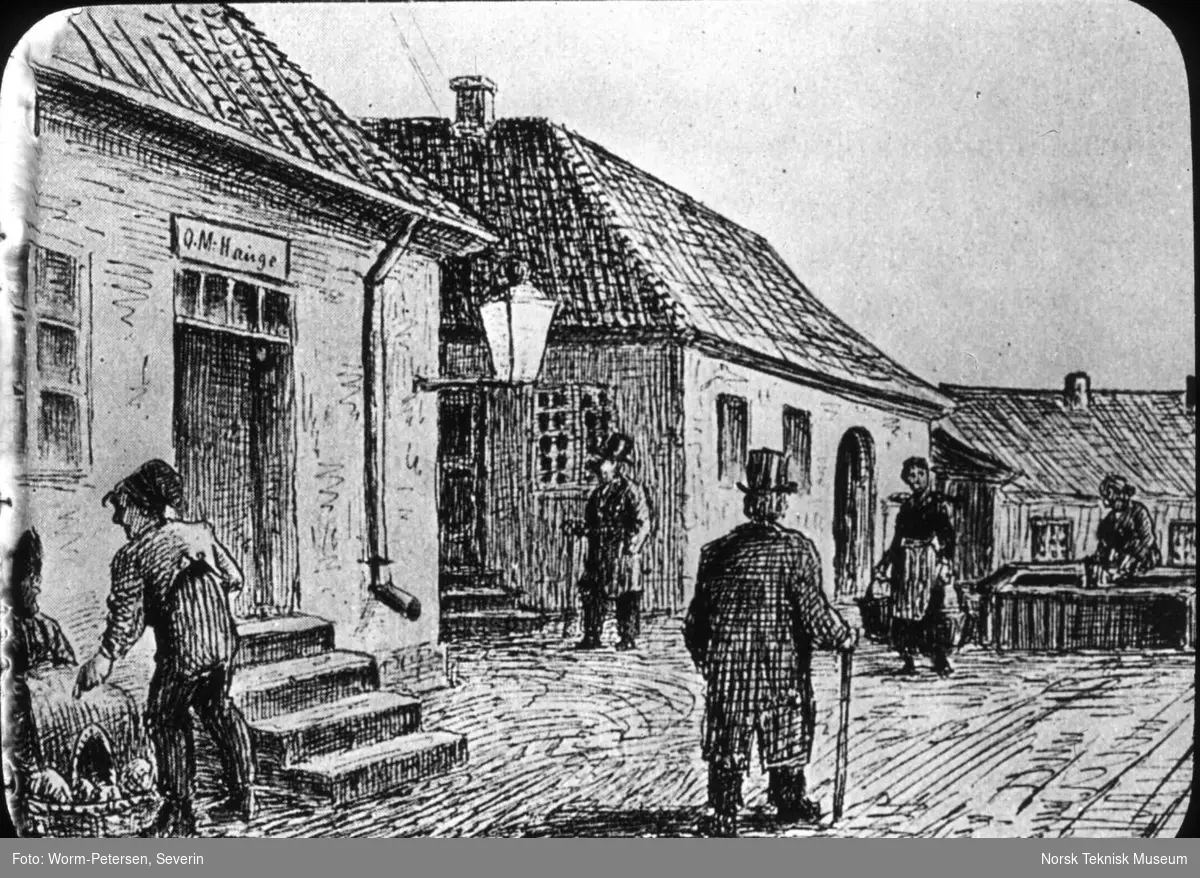 Avfotografert tegning, Kristiania i det 19de århundre, krysset Grensen/Akersgt 1840
