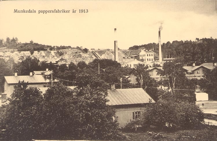 Tryckt text på kortet: "Munkedals Pappersfabriker 1913".