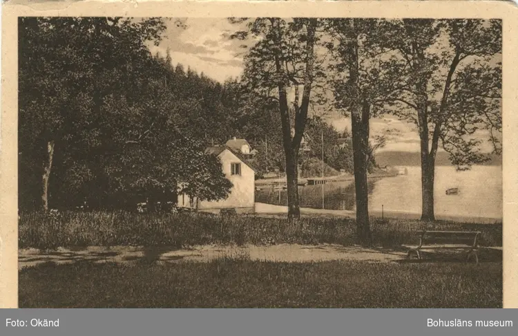 Tryckt text på vykortets framsida: "Uddevalla Parti från Gustafsberg."