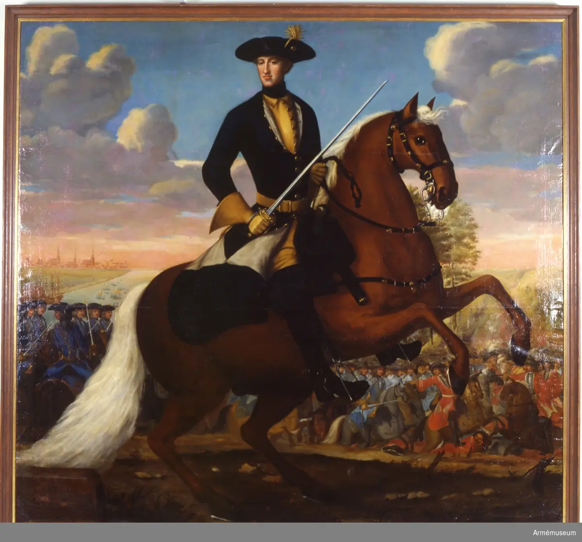 Grupp M I.
Målning signerad av J. H Wedekind föreställande Karl XII till häst i fält.