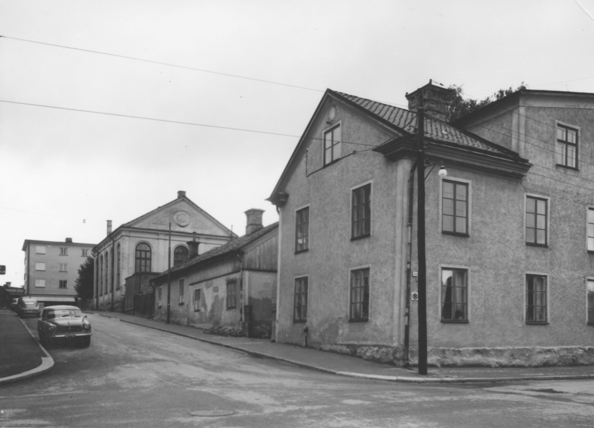 Enköping, kvarteret Bryggaren, Rådmansgatan från Eriksgatan, mot norr