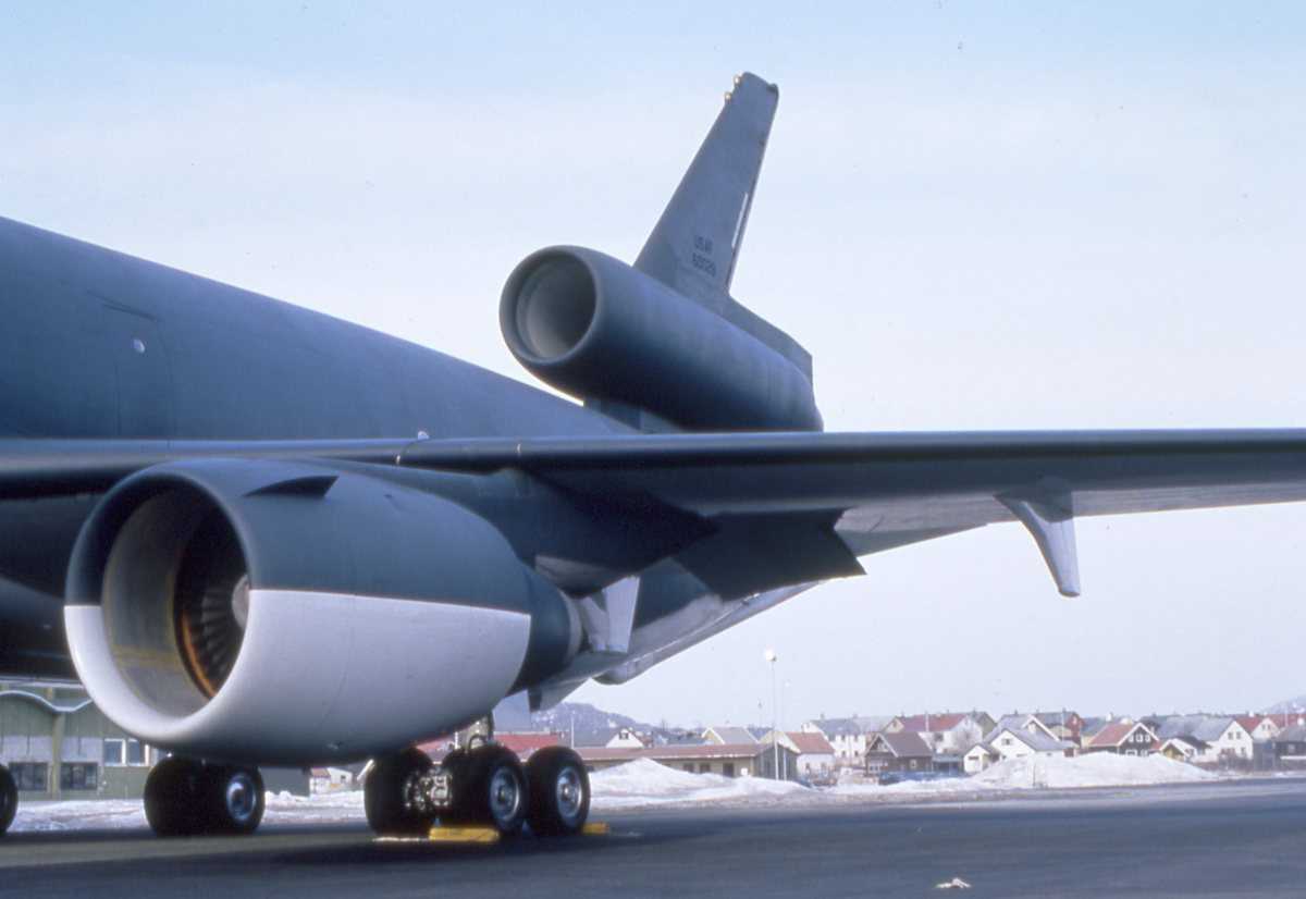 Amerikansk fly av typen KC-10 Extender fotografert på Bodø hovedflystasjon.